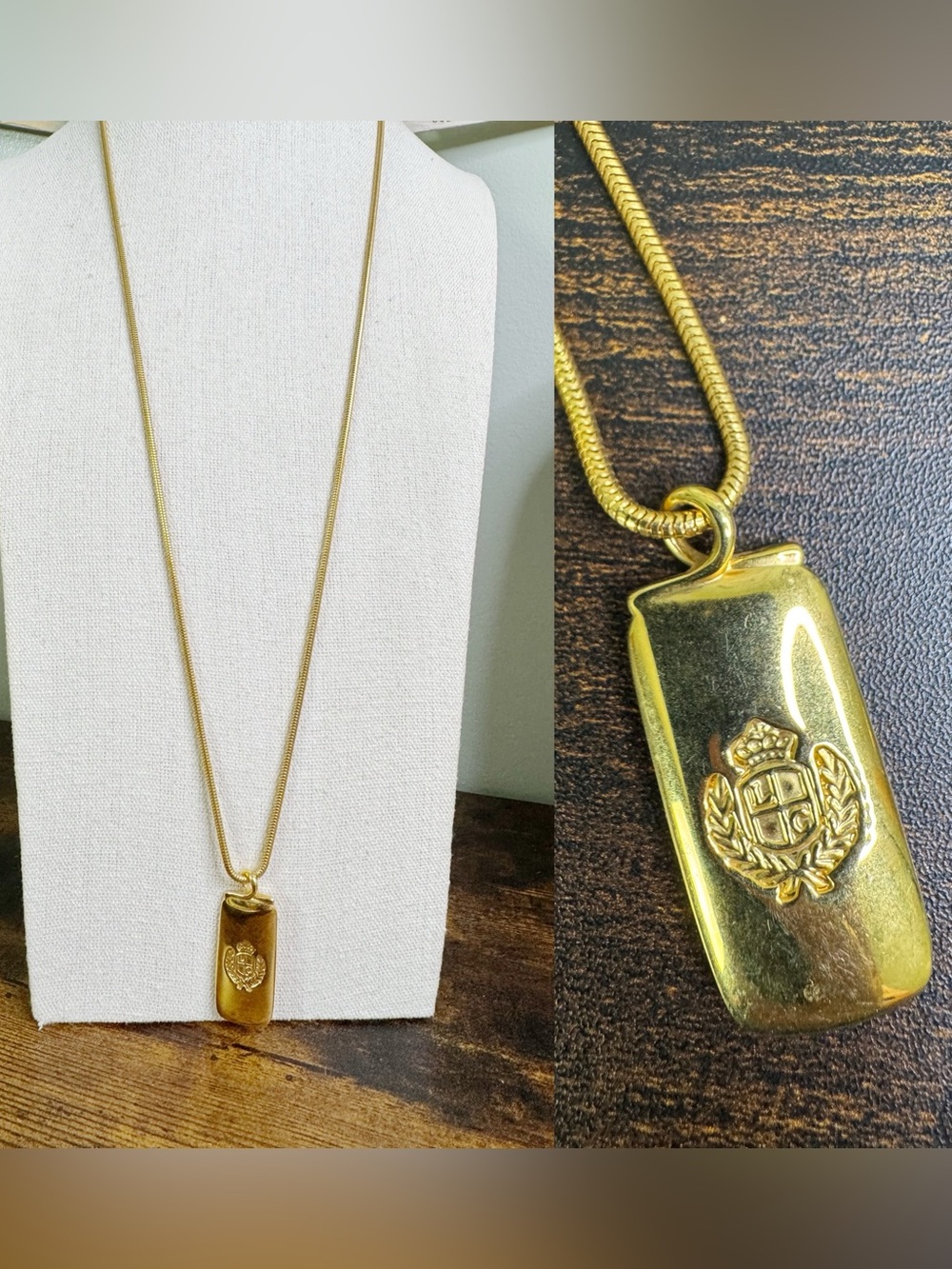 Liz Claiborne Polished Gold-Tone Crest Pendant Necklace - Snake Chain - Picture 2 of 7